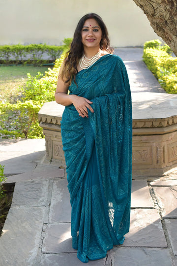 Neelam- Georgette Lucknowi chikankari embroidery Saree - MESCHE