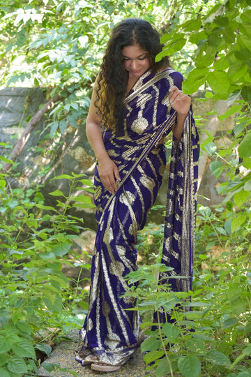 Electric Violetmayi-(Dark Violet Viscose with Shimmering Banarasi Zari Embroidery) - MESCHE