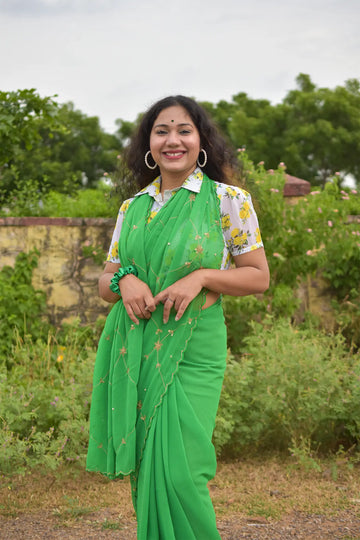 Mayuri- (Green Dream Georgette Saree) - MESCHE