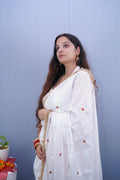 Shuddha Bodhi- (White Jimmy Organza with Diamond & Resham Buddha Embroidery) - MESCHE