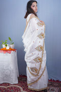 Shuddha Bodhi- (White Jimmy Organza with Diamond & Resham Buddha Embroidery) - MESCHE