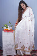 Shuddha Bodhi- (White Jimmy Organza with Diamond & Resham Buddha Embroidery) - MESCHE