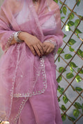 Pink Sakhi- Organza pink embroidery saree (Kundan Work) - MESCHE
