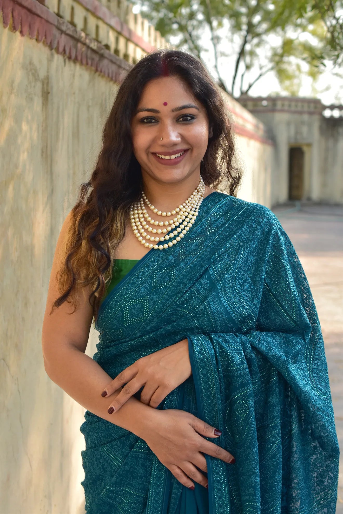 Neelam- Georgette Lucknowi chikankari embroidery Saree - MESCHE