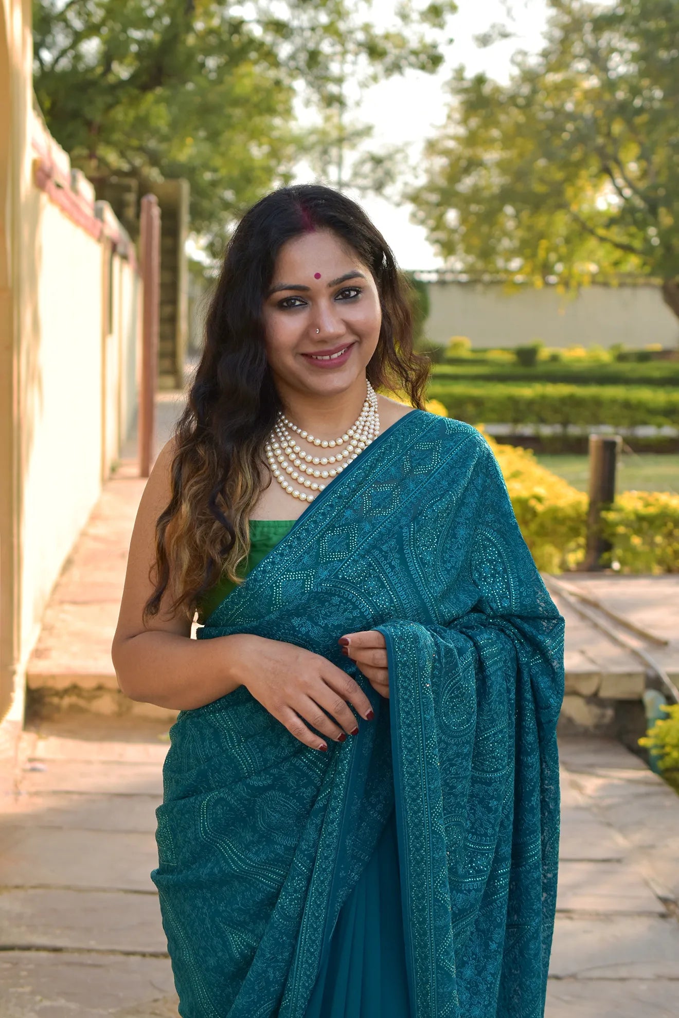 Neelam- Georgette Lucknowi chikankari embroidery Saree - MESCHE