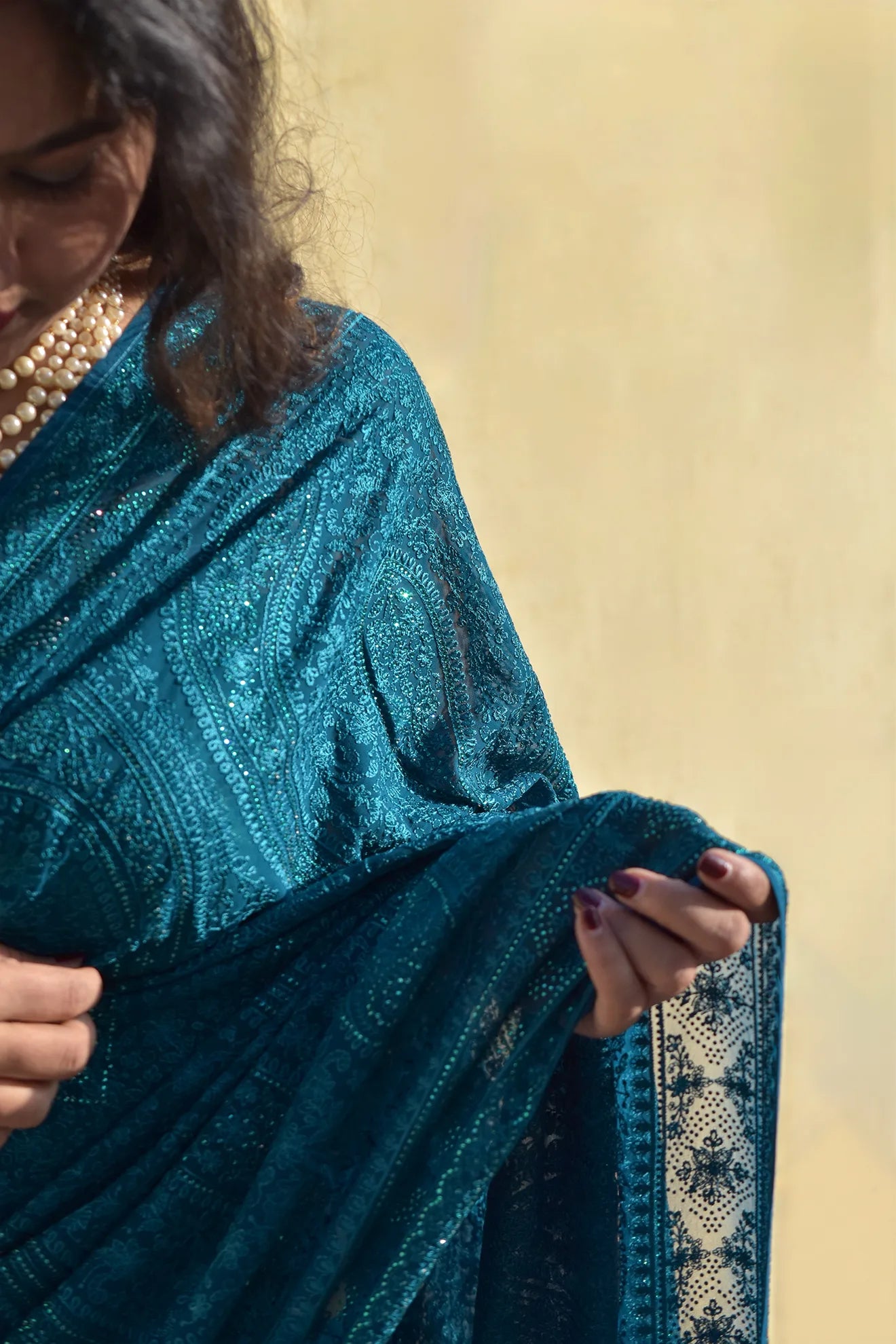 Neelam- Georgette Lucknowi chikankari embroidery Saree - MESCHE