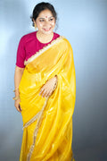KANTI (Yellow Jimmy Organza Saree with Crush Fringes lace) - MESCHE